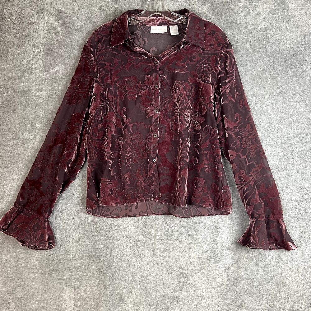 Vintage‎ Velvet Burnout Top Womens 14/L Sheer Mesh Bell Sleeve Fairy